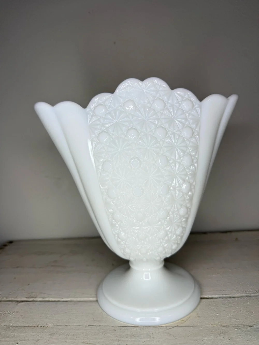 Vintage Fenton Daisy and Button Milk Glass Pedestal Vase Vintage Flared Vase